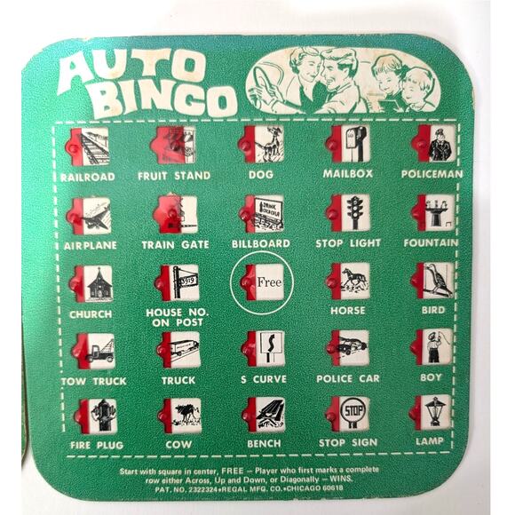 Lot of 7 Vtg Travel Cardboard Auto Bingo Cards by Regal Games  Pink Blue Green - Picture 7 of 16